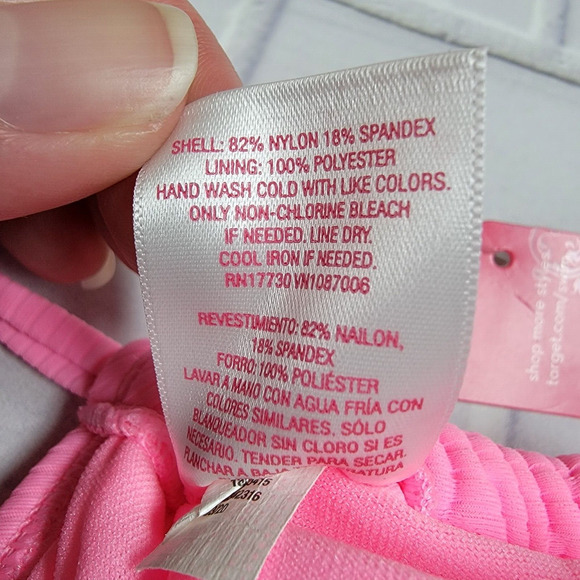 Xhilaration Juniors' Ribbed Apron Front Bralette Bikini Top Pink Size XL (12-14) - Picture 7 of 8